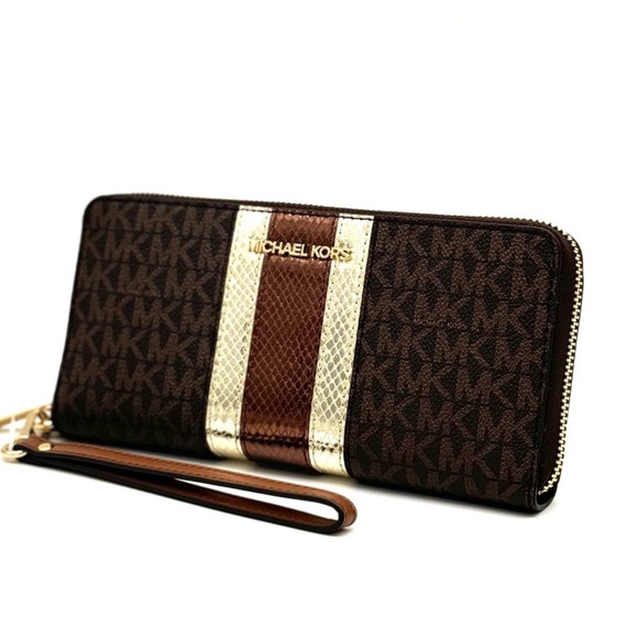 Michael Kors Large Continental Wallet Wristlet Brown Multi - Picture 3 of 10